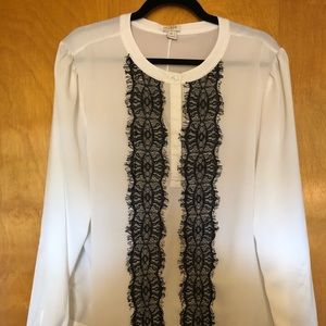 White and black lace JCrew blouse Size XL